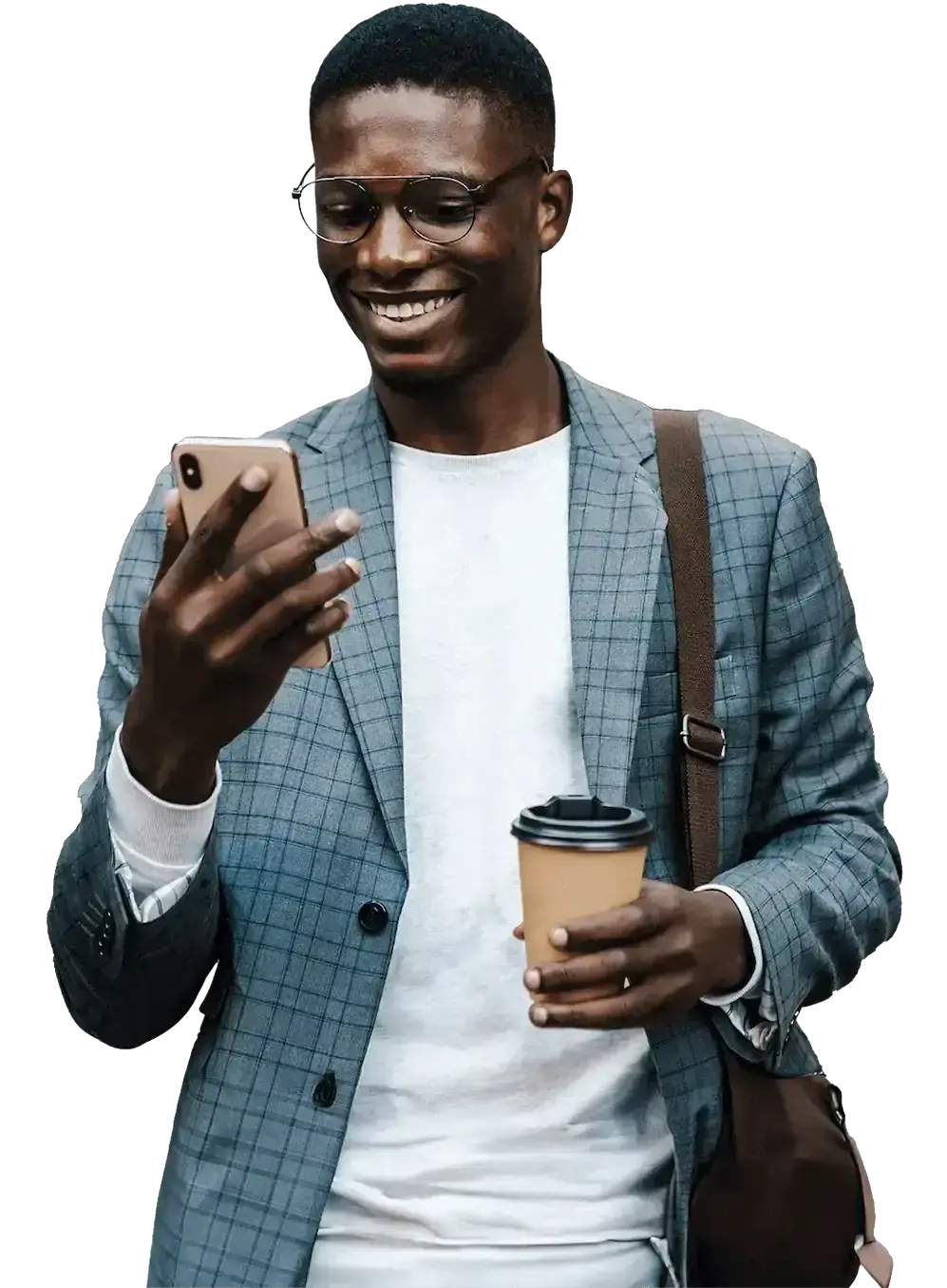 A young man using his mobile to sign up with Landmark Capital Partners - a global online trading broker